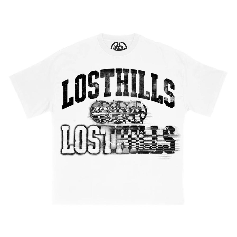 Lost Hills LHBF001 T-Shirt White Double Logo Size Small Oversized